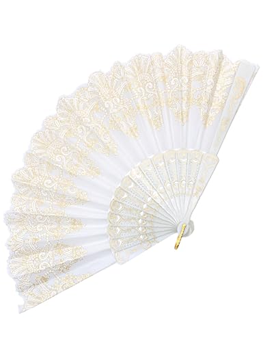 EOSAU Hand Fan Foldable, Decorative Folding Fans for Women, White | Lightweight & Portable, Handheld Chinese Fan, Cooling Tool for Hot Flash, Church, Party, Wedding, Dancing, Inoor and Outdoor