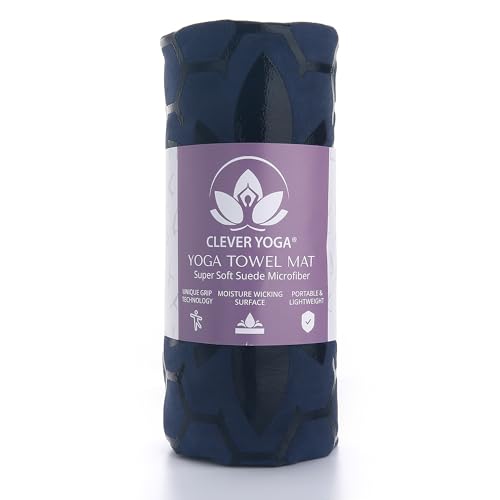 Hot Yoga Mat Towel – Non-Slip Grip for Hot Yoga, Sweat Absorbent, Honeycomb Silicone Grip, Stays Flat – Ideal for Pilates, Travel, Washable & Lightweight - Dark Blue