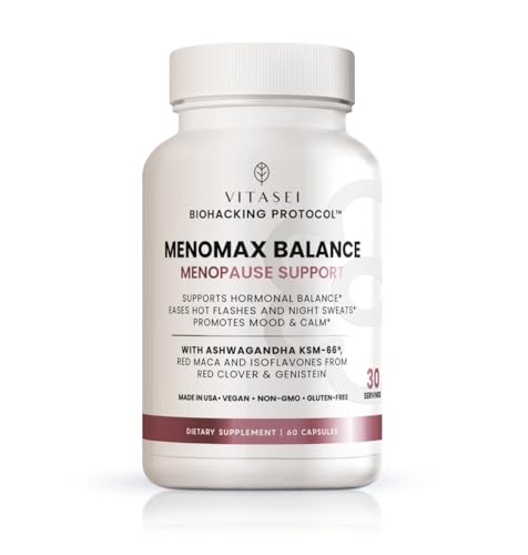 VITASEI Menomax Balance Menopause Support Supplement – 60 Capsules | Formulated with Ashawaganda, Vitamin B6, Red Maca, Red Clover & Genistein, Supports Hormonal Balance & Vitality for Women