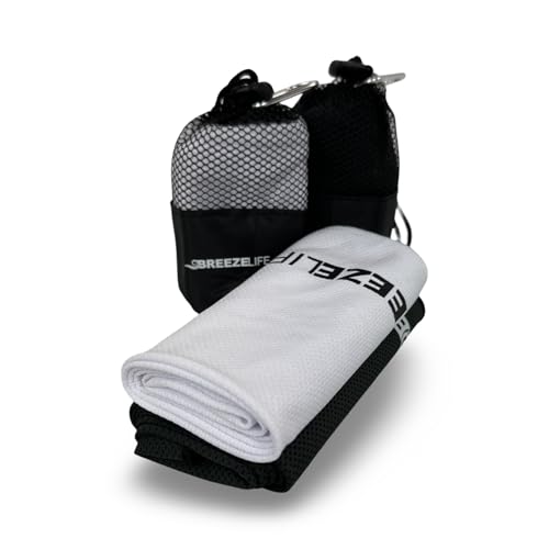 Cool WRAP Microfiber Cooling Towels for Hot Weather, Cooling Neck Wraps, Instant Relief Sports Towel for Athletes, Running, Yoga, Workout, Golf, Biking, 2 Pack (Black, White)