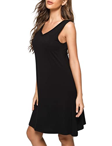 GYS Cooling Bamboo Viscose Sleeveless Nightgowns for Women | V Neck Sleep Shirt, Moisture-Wicking for Hot Sleepers & Night Sweats, Lightweight Night Shirts, Buttery Soft, Knee-Length