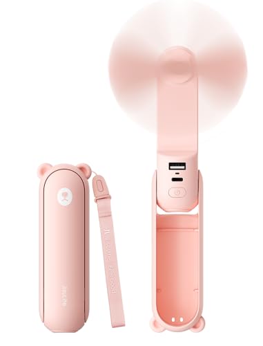 JISULIFE 3 IN 1 Portable Fan with Power Bank & Flashlight Featured | 19H Max Cooling, USB Rechargeable, Pocket-Sized Handheld Fan for Travel, Cruise, Concerts, Makeup, Summer Gifts for Women