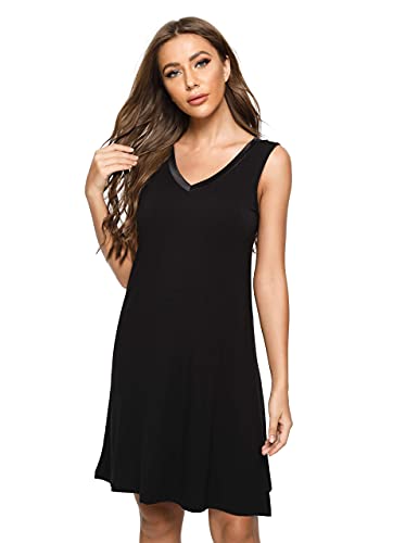 GYS Cooling Bamboo Viscose Sleeveless Nightgowns for Women | V Neck Sleep Shirt, Moisture-Wicking for Hot Sleepers & Night Sweats, Lightweight Night Shirts, Buttery Soft, Knee-Length