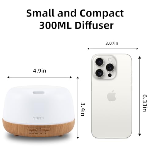 300ML Essential Oil Diffuser with 7-Color LED Lights and Remote Control, Modern Minimalist Design, High-Efficiency Ultrasonic Mist Aromatherapy Diffuser for Home
