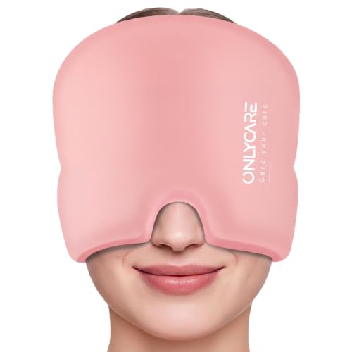 ONLYCARE Migraine Relief Cap, Headache Relief Cold Cap with Odorless Gel | Cooling Hat Head Wrap Soothing Face Ice Pack Mask Products for Tension Stress Hangover & Puffy Eyes, Relaxing Gifts for Women