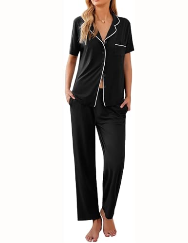 Ekouaer Womens Pajamas Set Short Sleeve Button Down Top & Pants Lounge Pjs