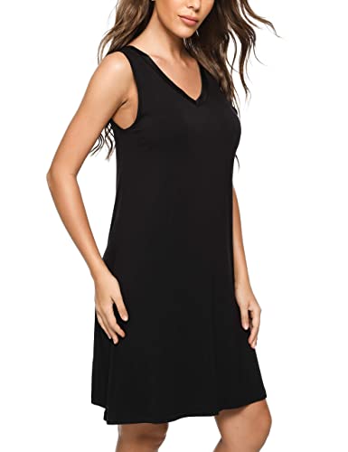 GYS Cooling Bamboo Viscose Sleeveless Nightgowns for Women | V Neck Sleep Shirt, Moisture-Wicking for Hot Sleepers & Night Sweats, Lightweight Night Shirts, Buttery Soft, Knee-Length