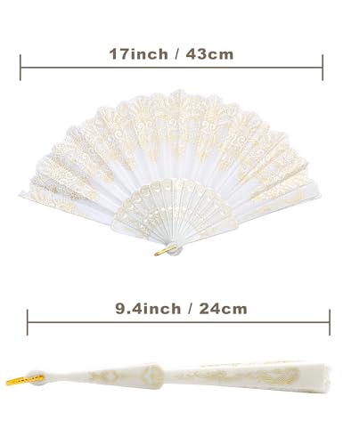 EOSAU Hand Fan Foldable, Decorative Folding Fans for Women, White | Lightweight & Portable, Handheld Chinese Fan, Cooling Tool for Hot Flash, Church, Party, Wedding, Dancing, Inoor and Outdoor