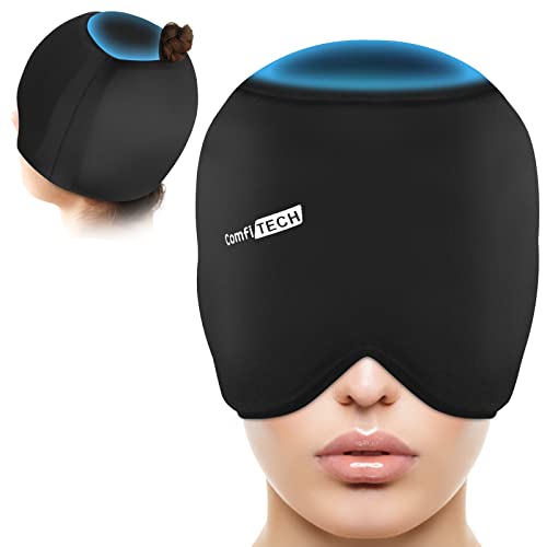 ComfiTECH Head Ice Pack Wrap with Top Coverage Cold Cap Cooling Gel Hat, Medium, Black | Pliable after Frozen, Cold Compress for Head, Sinus Tension and Puffy Eyes