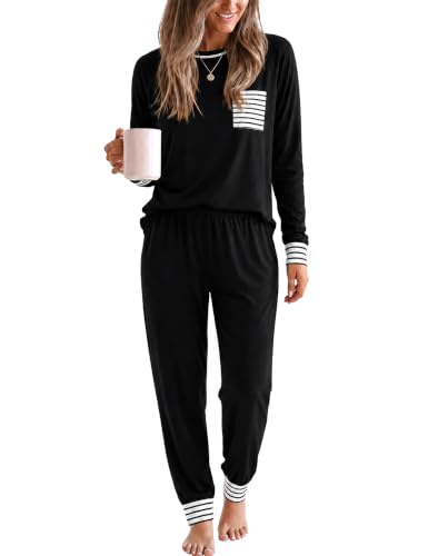 SWOMOG Women’s Pajamas Set Long Sleeve Sleepwear with Long Pants Soft Modal Loungewear Pj Set