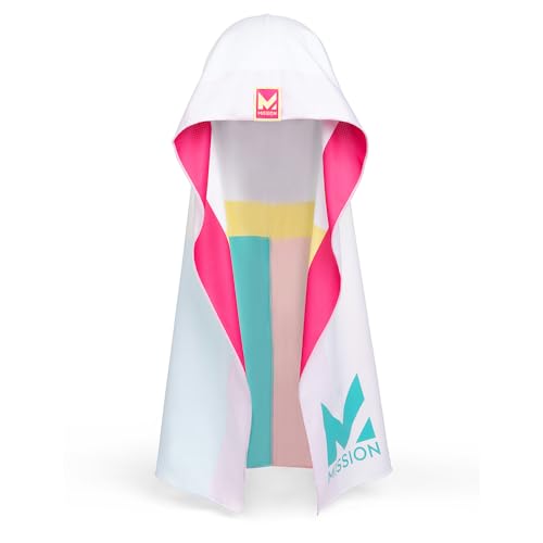 MISSION Reversible Cooling Hoodie Towel- Hood Towel, Cools Instantly When Wet, UPF 50 Sun Protection, Contours Your Head to Stay in Place, Great for Sports, Fitness, Gym (White Multi)