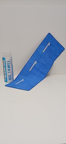 ICE Towel with 3 Ice Pockets. Goes on Cold & Melting Ice Keeps it Cold. Cools Down to 37 Degrees. Gets 35 Degrees Colder Than Competitors! Prevent Heat Stroke-Hot Flash-MS-Migraine.