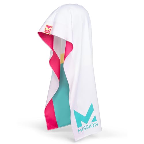 MISSION Reversible Cooling Hoodie Towel- Hood Towel, Cools Instantly When Wet, UPF 50 Sun Protection, Contours Your Head to Stay in Place, Great for Sports, Fitness, Gym (White Multi)