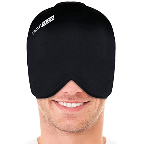 ComfiTECH Head Ice Pack Wrap Cold Cap Cooling Gel Hat, Black, L | Remains Pliable Frozen, Cold Compress for Head, Sinus Tension, Stress and Puffy Eyes