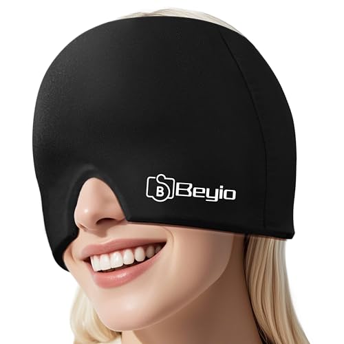 Migraine Relief Cap, All Around Gel Covered Reusable Headache Relief Cap, Black Migraine Cap for Headache Relief, Puffy Eyes | Migraine Relief Products, Shade, 360 Degree Surround, Multiple wearing methods,for Headache Relief, Puffy Eyes and Tension