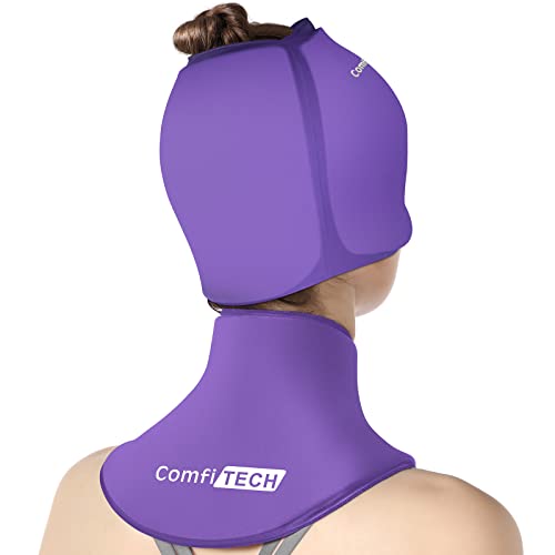 ComfiTECH Cold Cap and Neck Ice Pack Wrap Gel Combo, Care Package for Head and Cervical, Purple | Pliable after Frozen, Cold Cap & Cervical Cold Pack, Relieve Head & Eye, Stiff Neck, Office Tension, Sports Soreness