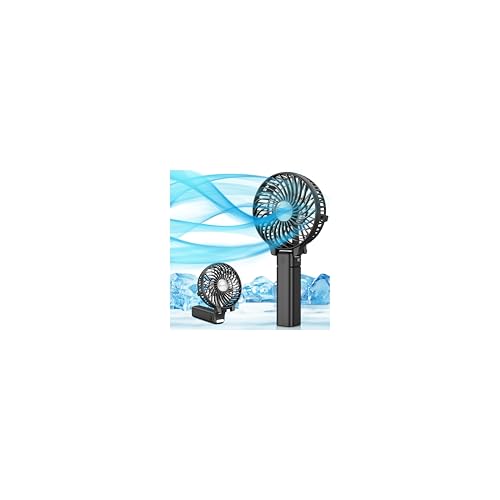 VersionTECH. Portable Handheld Fan, Powerful+Durable+180° Foldable, Mini Hand Fans with USB Rechargeable Battery Operated Cooling Accessories for Personal Use, Travel, Office Black