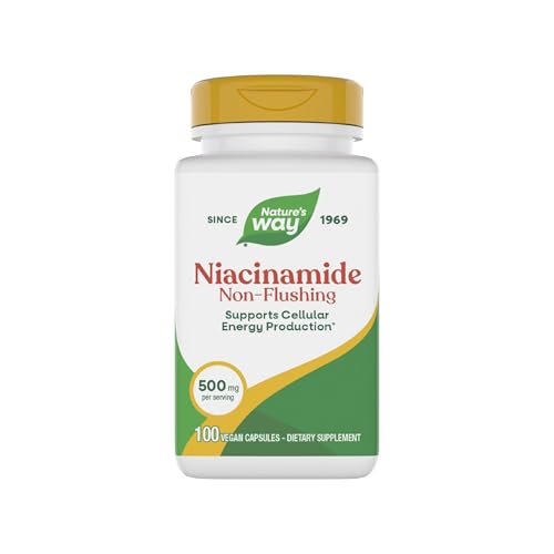 Nature's Way Niasinamid - Kızarıklığa Neden Olmayan B3 Vitamini İçeren Niasinamid Kapsülleri - Hücresel Enerjiyi Destekler* - Porsiyon Başına 500 mg - Glutensiz ve Vegan - 100 Adet (100 Porsiyon)