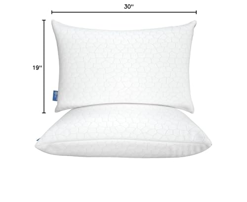 QUTOOL Cooling Pillow for Sleeping, CertiPUR-US Shredded Memory Foam Queen Pillows Set of 2, Cool Pillow for Hot Sleepers Adjustable Firm Pillow for Side, Back, Stomach Sleepers Soft Yet Support,White