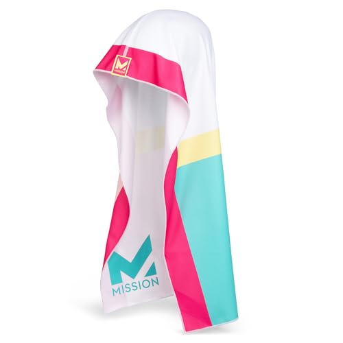 MISSION Reversible Cooling Hoodie Towel- Hood Towel, Cools Instantly When Wet, UPF 50 Sun Protection, Contours Your Head to Stay in Place, Great for Sports, Fitness, Gym (White Multi)
