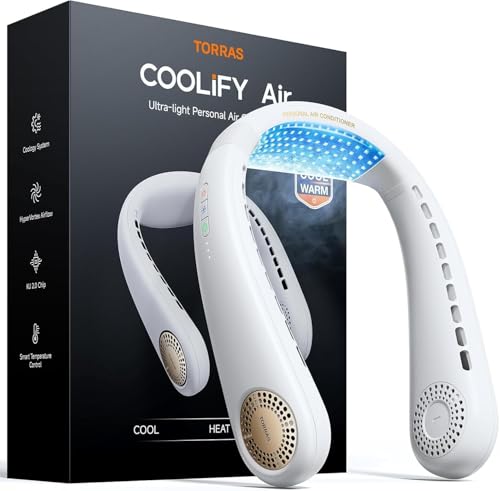 TORRAS COOLiFY Air 2026 Upgraded Neck Fan Air Conditioner, Dual-Airflow Pro Cooling, Ultra Light Portable Fan Rechargeable, Personal Cooling Fan Travel Essentials, Gift for Dad Father,Ivory White