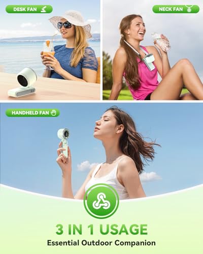 PlayHot Portable Handheld Turbo Fan, Travel Essentials, Gifts for Women/Men | 5-Speed, Up to 12H, 10m/s Airflow, USB-C Rechargeable, LED Display, 3-in-1 Foldable Personal Fan for Cruise, Beach, Vacation