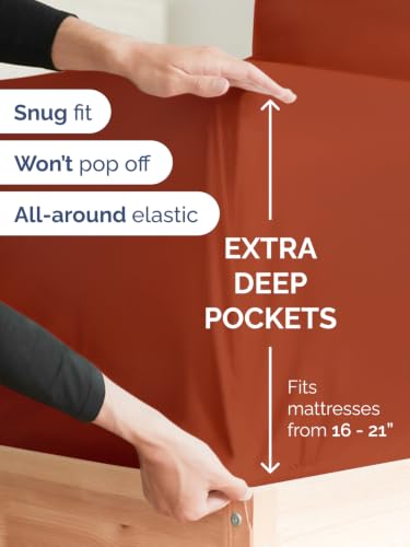 Extra Deep Pocket Queen Size Sheet Set - Breathable & Cooling - Terracotta