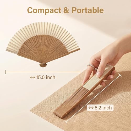 Hand Held Fan for Women Japanese Vintage Bamboo for Hot Flashes, Summer Cooling, Festivals, Church, Dancing,Performance, Gift,White