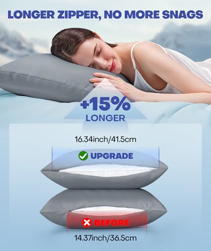 Ice Cooling Pillowcase for Hot Sleepers, Instantly Cool, Stay Cold All Night, Softer Than Silk Pillow Cases, Pillow Covers with Invisible Zipper, Gift for Men & Women - Standard, Light Gray (1 Pack)