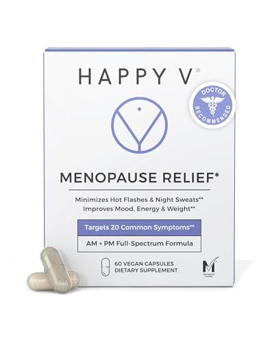 Happy V Menopause Relief Supplement for Women – Hormone Balance, Hot Flash & Night Sweat Support, Mood & Energy Booster, Vaginal Wellness, Perimenopause & Postmenopause Support – 60 Vegan Capsules