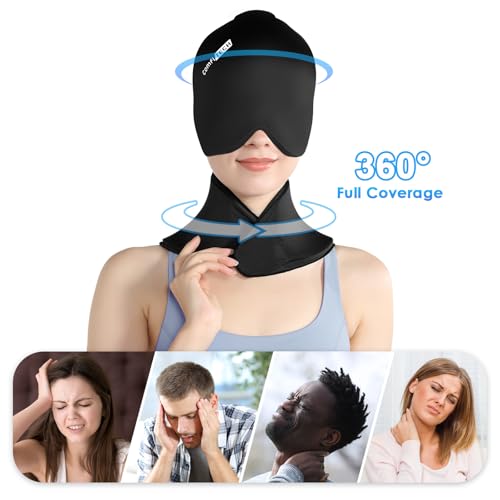 ComfiTECH Cold Cap and Neck Ice Pack Wrap Gel Combo, Care Package for Head and Cervical, Medium | Flexible after Frozen, Cold Cap & Cervical Cold Pack, Relieve Head & Eye, Stiff Neck, Office Tension, Sports Soreness