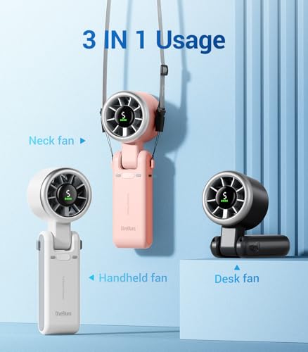 Diveblues Portable Handheld Turbo Fan | 3 IN 1 Hand/Neck/Desk Fan, Up to 12 Working Hours, 5 Gear Wind, Battery Operated, Travel, Working, Outdoor Activities
