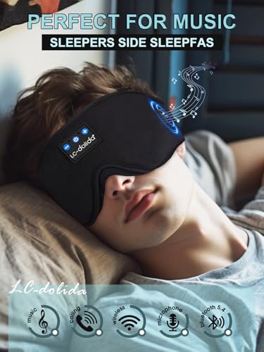 LC-dolida Uyku Kulaklıkları, 3D Uyku Maskesi Bluetooth Kablosuz Müzik Göz Maskesi, Yan Yatanlar İçin Uyku Kulaklıkları, Bluetooth Kulaklıklı Uyku Maskesi, Ultra İnce Stereo Hoparlörler Uyku İçin Mükemmel