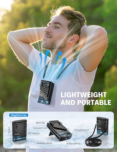 Grelife AI Portable Waist Fan Rechargeable,10000mAh LED Clip Fan,5 Speed 10000RPM 33ft/s Airflow,40H Runtime Hands-Free Neck Fan,Personal Wearable Cooling Fan for Outdoor,Camping,Jobsite,Travel(Black)