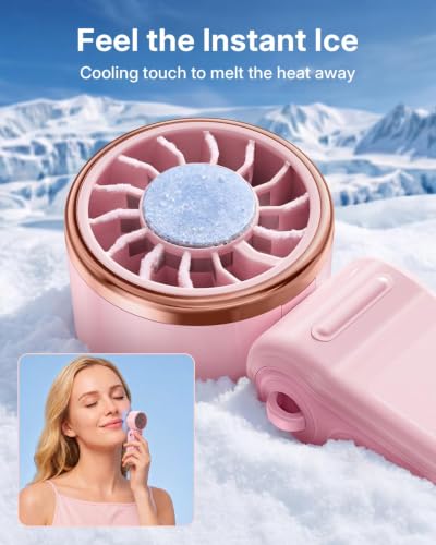SWEETFULL Mini Portable Fan with Ice Cooling, Lightweight Handheld Pocket Turbo Fan Rechargeable, 3 Speed, Foldable Personal Hand Fan for Travel, Beach Vacation, Women Girls (Pink)