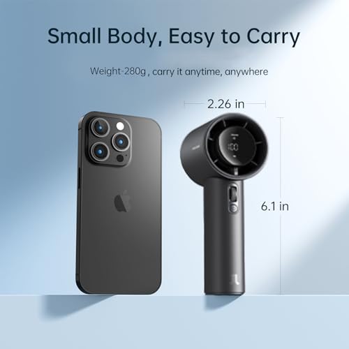JISULIFE Portable Fan Pro 2026, 40Hrs Max Cooling Personal Handheld Fan | Metal Shell, LED Display, 9600RPM Powerful, 5000mAh Battery, Travel Essentials Gifts for Women, Men(Dark Gray)