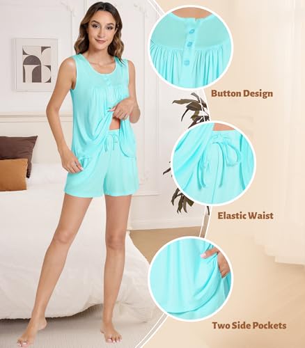 NACHILA Bamboo Viscose Tank Pajamas for Women Cooling Sleeveless Pjs