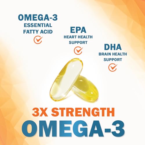 Omega 3 Fish Oil 2400mg - Triple Strength Daily Omega-3 Supplement with EPA & DHA - Natural Heart, Brain & Immune Support - Wild Caught Omega3 Fatty Acids - Gluten Free & Bottled in USA - 60 Softgels