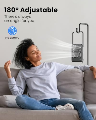 Koonie USB Desk Fan, Strong Wind Ultra Quiet Small Mini Fan | 180° Tilt Folding & 3 Speeds Adjustable, USB-C Corded Powered Personal Fan for Office Desktop Bedroom, Black, NO BATTERY