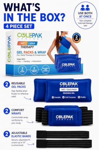 Hot & Cold Ice Packs for Injuries Reusable Gel (4 Pc Set) for Pain Relief, Joint Muscle Soreness Swelling for Knees Back Shoulder Foot