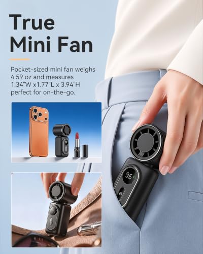 Mini Clip on Fan Handheld, 3000mAh Rechargeable Portable Fan with LED Display, 3-in-1 Personal Cooling Fan, 4 Speeds Quiet USB C Fan for Stroller Desk Travel Camping Office for Women Men Kids, Black