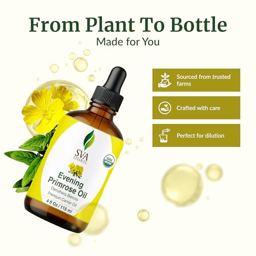 SVA ORGANICS Evening Primrose Carrier Oil with Dropper, 4 Fl Oz (118 ml)