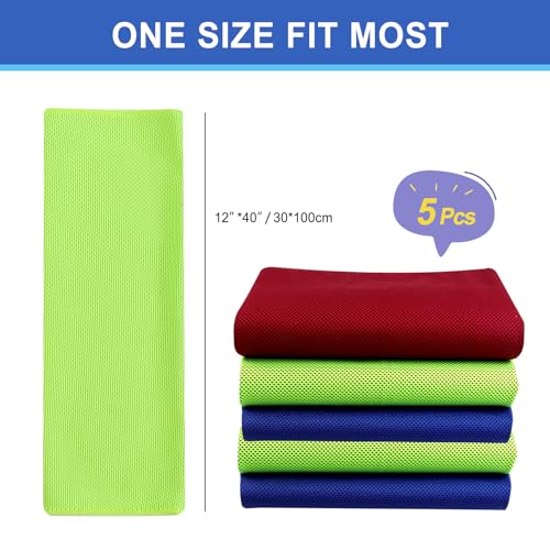 Pallesen Cooling Towel, Cooling Towels for Neck and Face, Cooling Towels for Hot Weather, Sports Cooling Towels, Cooling Towels for Yoga, Running & Gym, 5-Pack, 40" x 12", Random Color