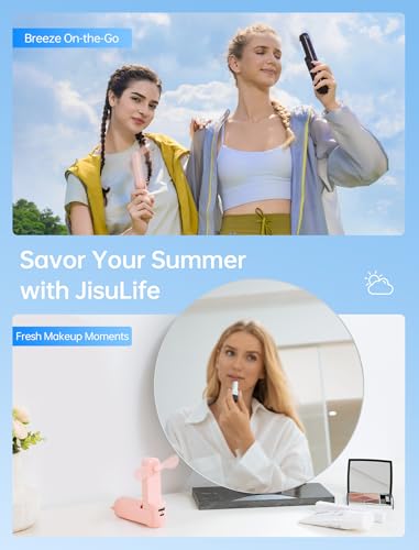 JISULIFE 3 IN 1 Portable Fan with Power Bank & Flashlight Featured | 19H Max Cooling, USB Rechargeable, Pocket-Sized Handheld Fan for Travel, Cruise, Concerts, Makeup, Summer Gifts for Women