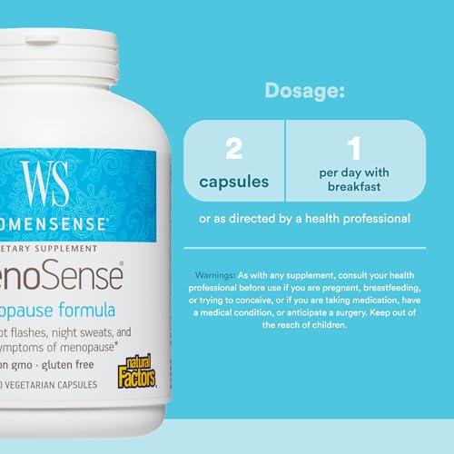 Natural Factors - WomenSense MenoSense Menopause Formula, Natural Support for Hot Flashes & Night Sweats, 180 Vegetarian Capsules