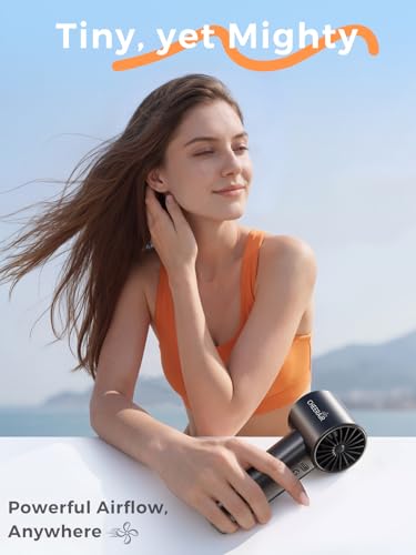 Handheld Portable Fan, 6-Speed Rechargeable Powerful Mini Fan | 5000mAh Battery Up to 15 Hours Runtime, Smart LED Display, Pocket Turbo Personal Fan for Travel, Camping, Makeup