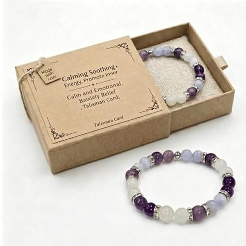 Menopause Bracelet for Women, Natural Crystal Elastic Bracelets Hot Flashes & Anxiety Relief Calming Balance Menopause's Support Jewelry Gift With Card