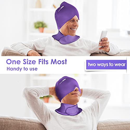 ComfiTECH Cold Cap and Neck Ice Pack Wrap Gel Combo, Care Package for Head and Cervical, Purple | Pliable after Frozen, Cold Cap & Cervical Cold Pack, Relieve Head & Eye, Stiff Neck, Office Tension, Sports Soreness
