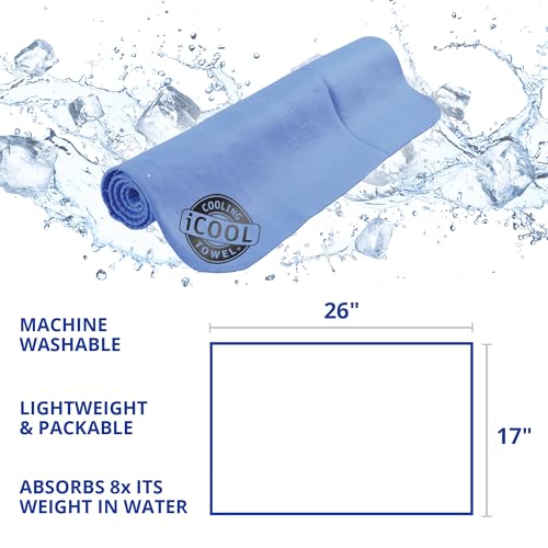 FROGG TOGGS iCOOL PVA Cooling Towel, 26" x 17", Reinforced | Evaporative cooling technology, reusable design, machine washable
