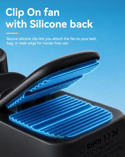 Mini Clip on Fan Handheld, 3000mAh Rechargeable Portable Fan with LED Display, 3-in-1 Personal Cooling Fan, 4 Speeds Quiet USB C Fan for Stroller Desk Travel Camping Office for Women Men Kids, Black